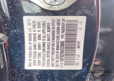 2014 Honda Civic Ex z USA, uszkodzony, nr VIN 19XFB2F84EE230863